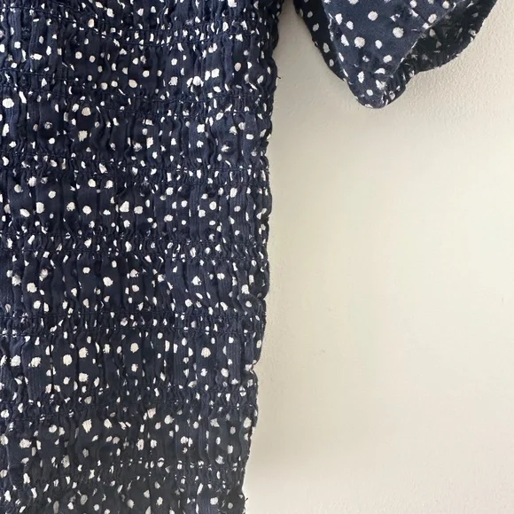 J. Crew Smocked Puff Sleeve Top - Navy/White Polka Dots - XS - Picture 3 of 8